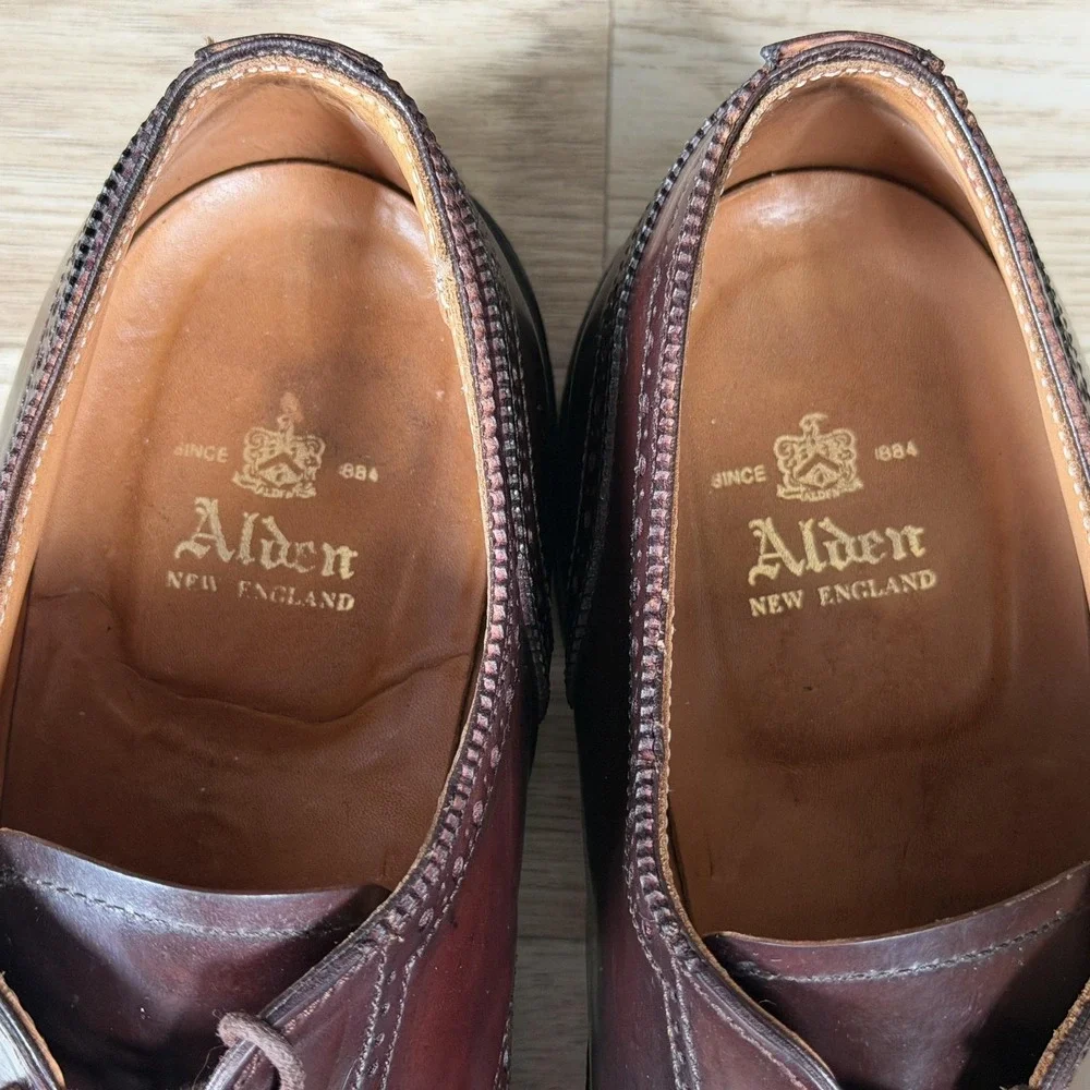 Alden Shoes Mens 11 Brown Derby Shell Cordovan Leather Cap Toe Medallion 2145